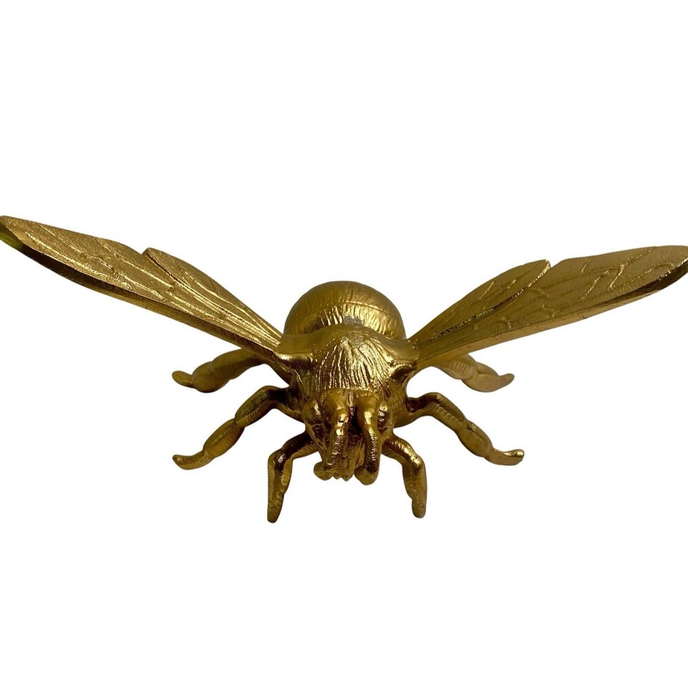 Brass Tone Bee Bumblebee Honey 8" Raised Wings Detailed Shelf Desk Sitter